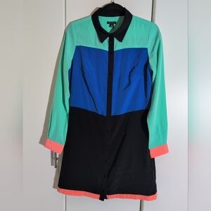 I Heart Ronson Colorblock Long Sleeve Shirt Dress Size Medium All Polyester